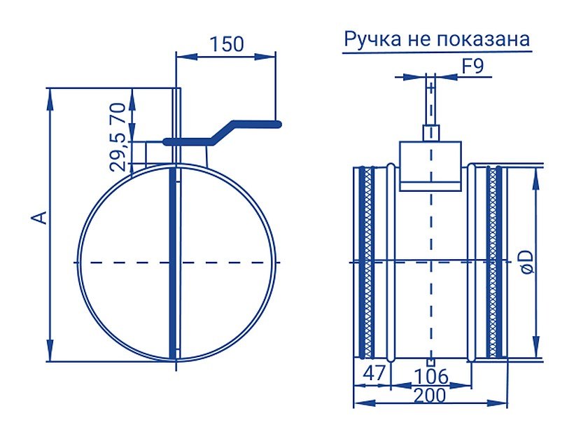 Заслонка ADE-S D200 электропривод с возвратной пружиной 230В ERA PRO