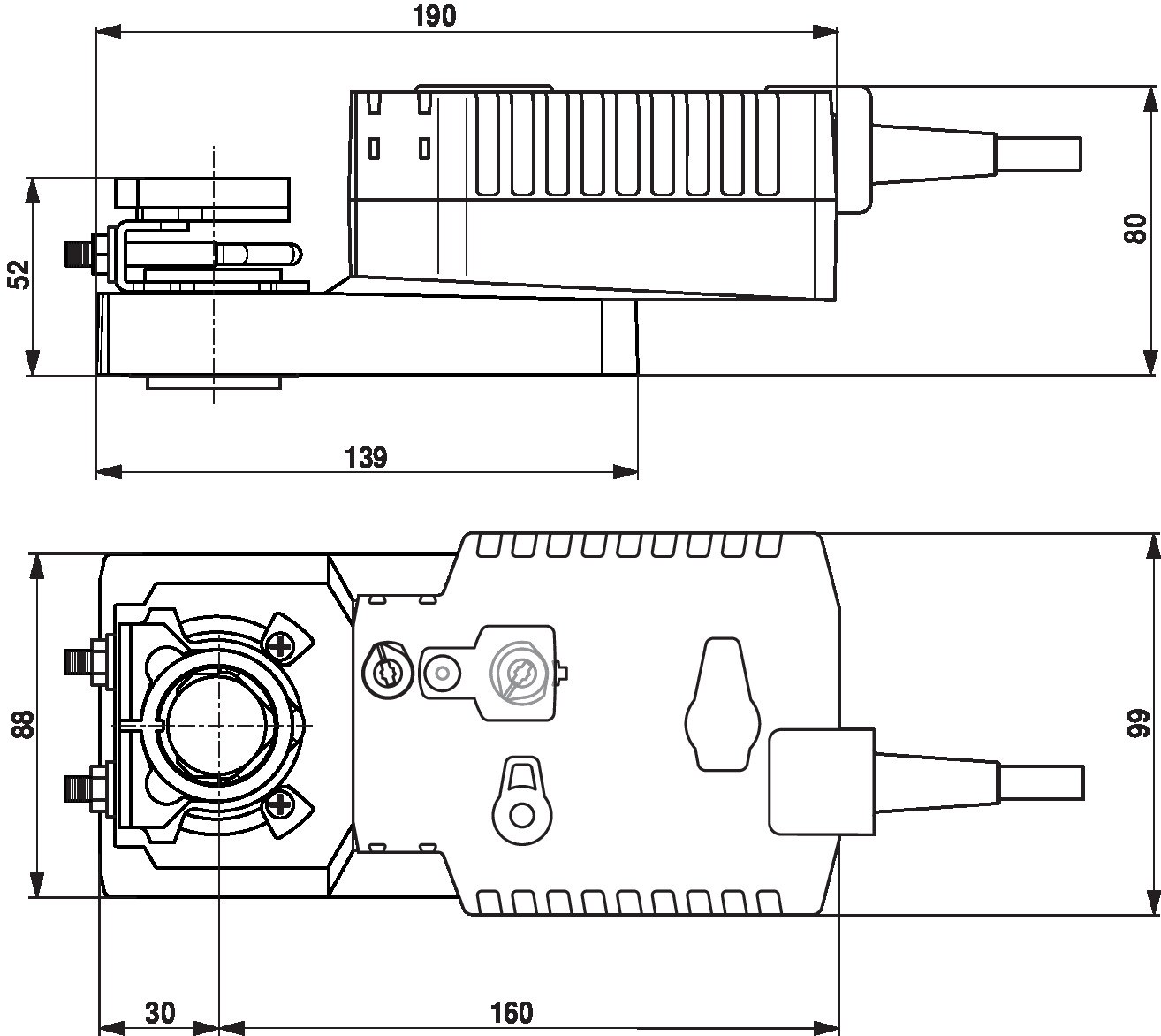 Габаритный чертёж Belimo NKQ24A-1